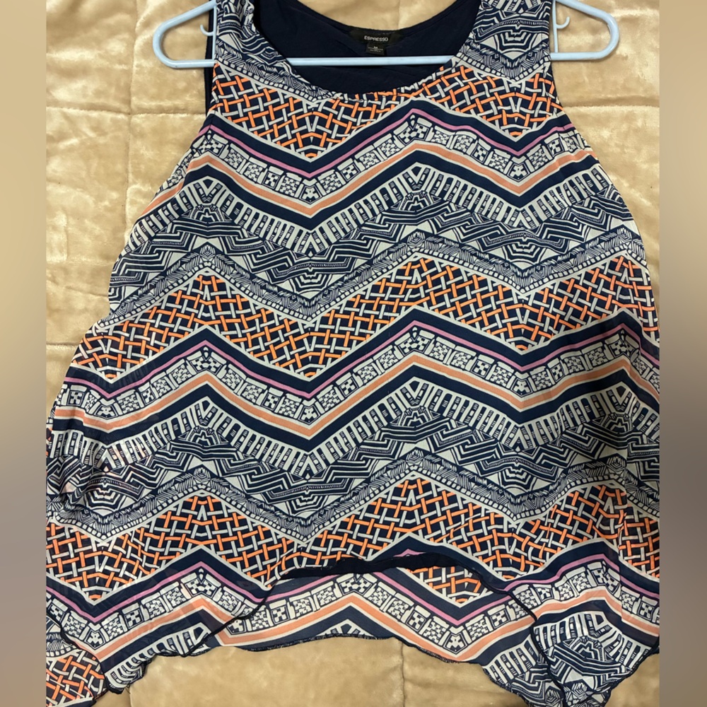 Espresso Navy and Orange Geometric Print Dress